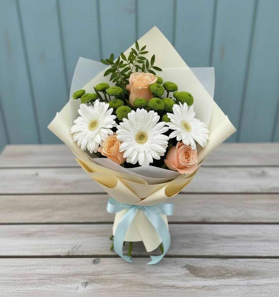 Букет цветов из: Герберы, Розы и Хризантемы в Новом Сулаке