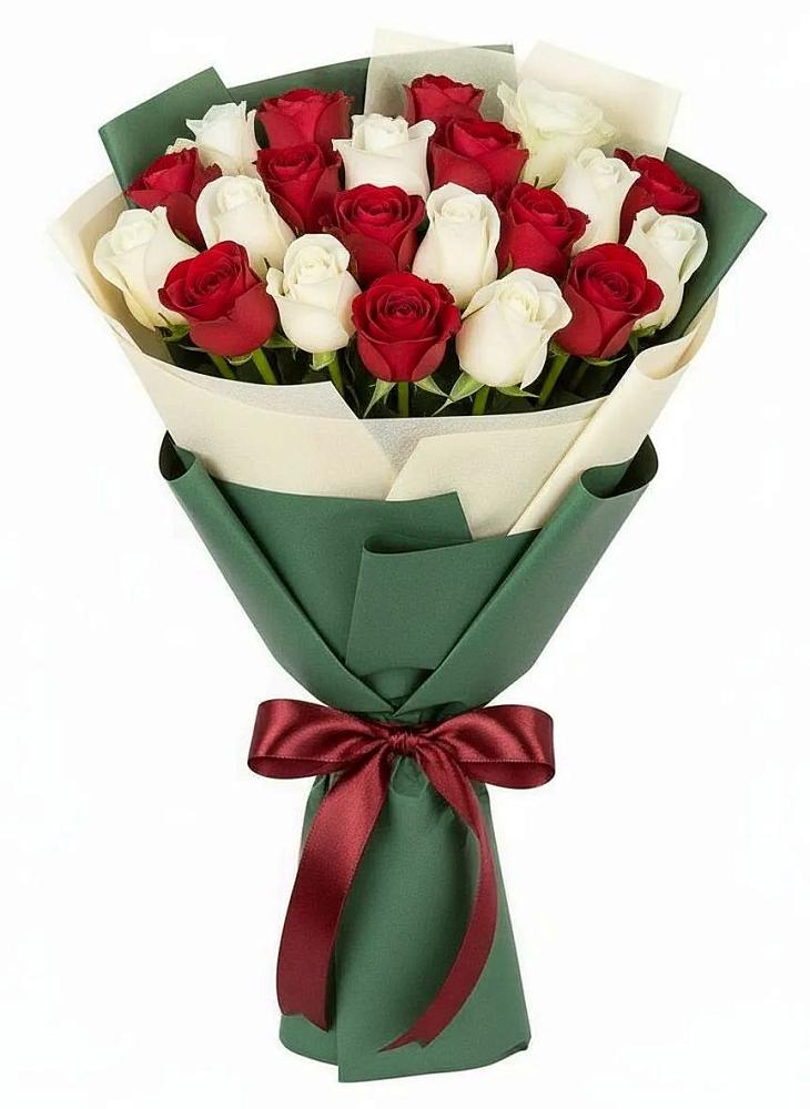 Букет Микс из красных и белых роз в Новом Сулаке