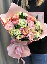Букет нежные объятья в Новом Сулаке Букет цветов из: Гвоздики, Розы и Хризантемы в Новом Сулаке