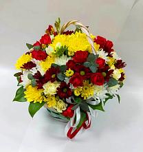 Цветочная композиция из Хризантемы и Розы в корзине в Новом Сулаке