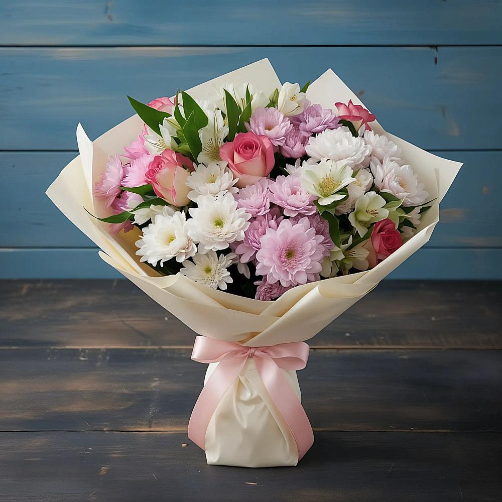 Букет цветов из: Хризантемы, Альстромерии и Розы в Новом Сулаке